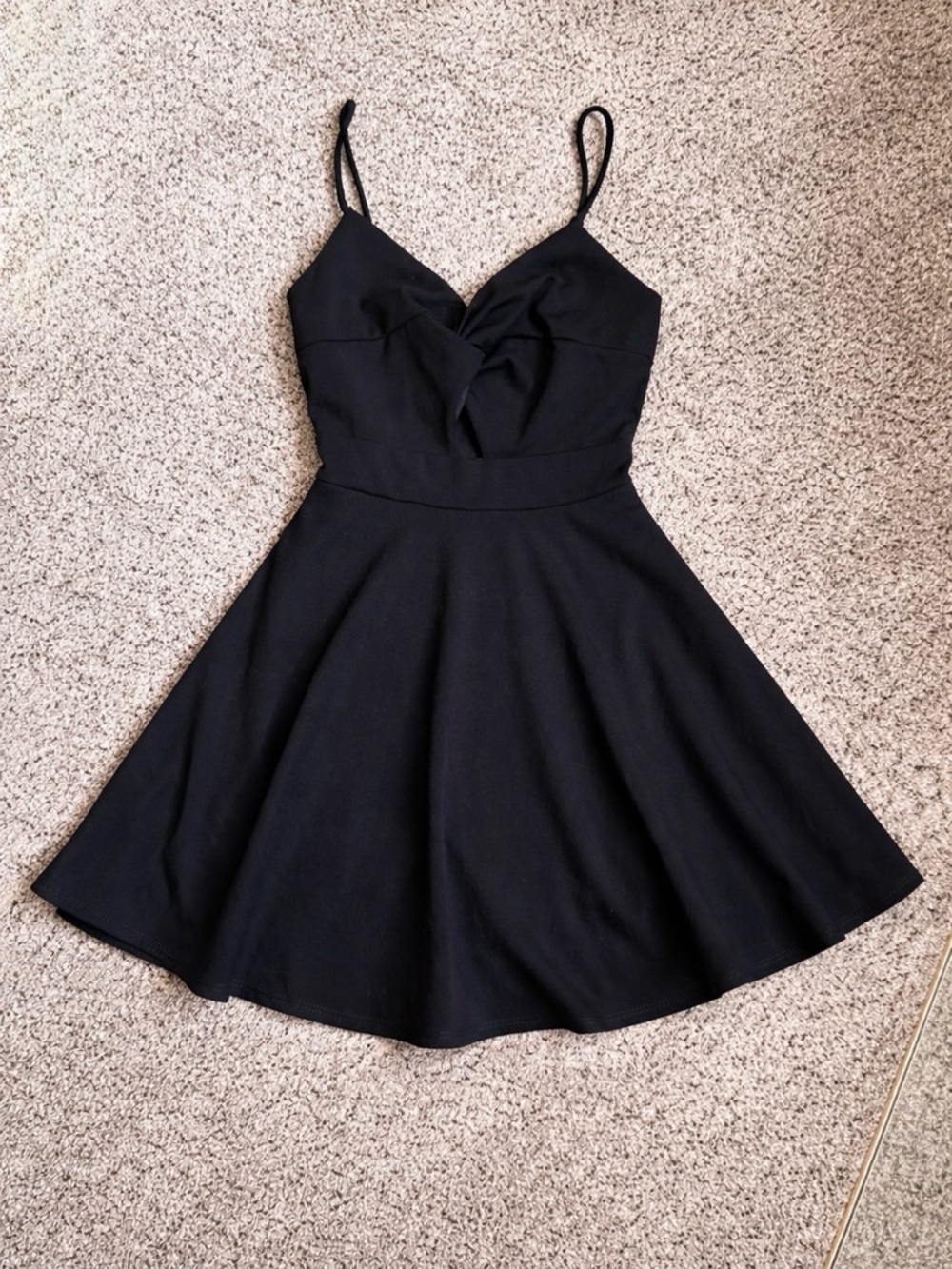 Windsor Black Fit & Flare Mini Dress – Twisted Bust, Spaghetti Strap